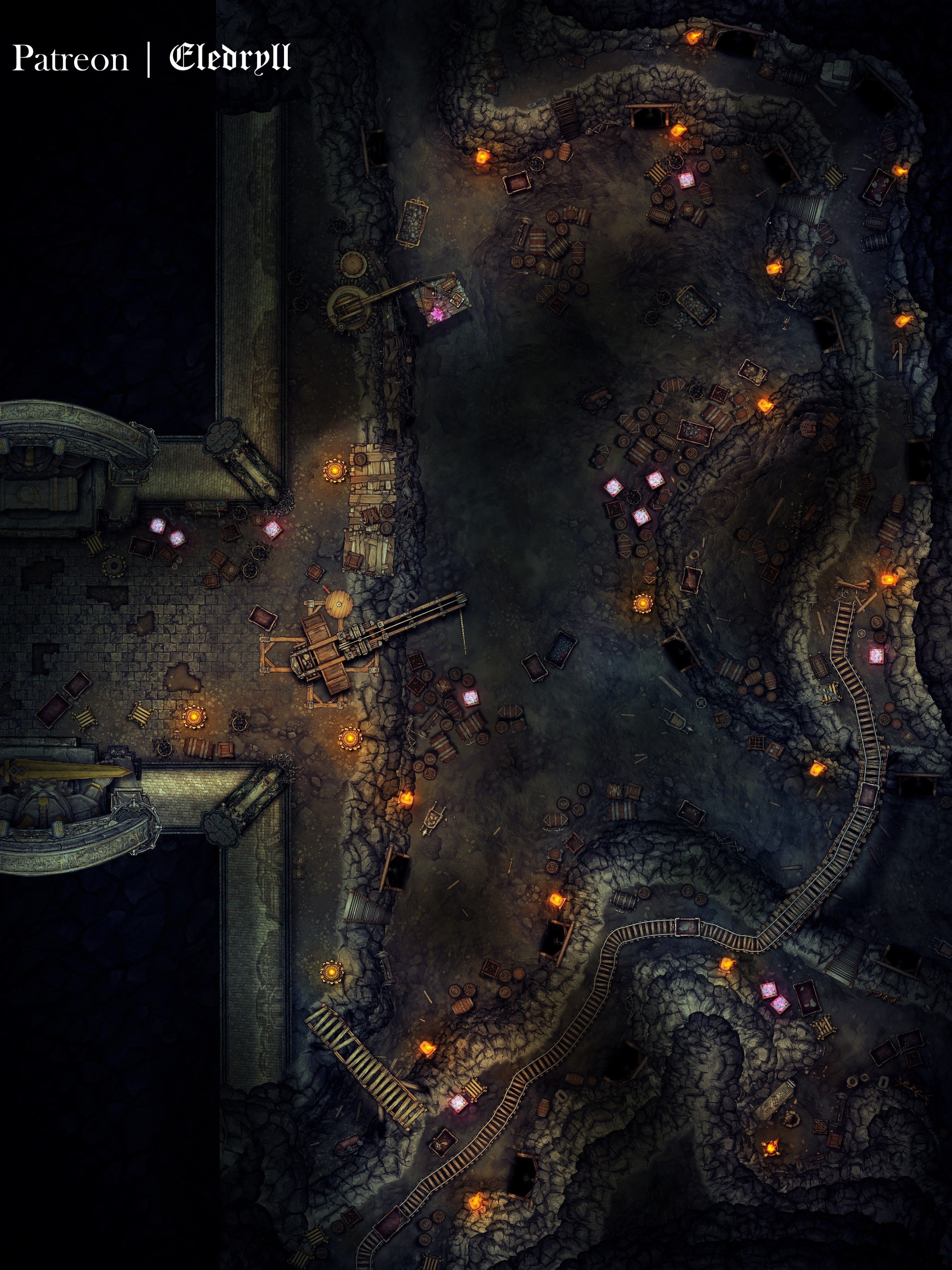 mine map dnd, carte de JDR fantasy (3000×4000 pixels) — battlemap pour Roll20 et Foundry VTT.