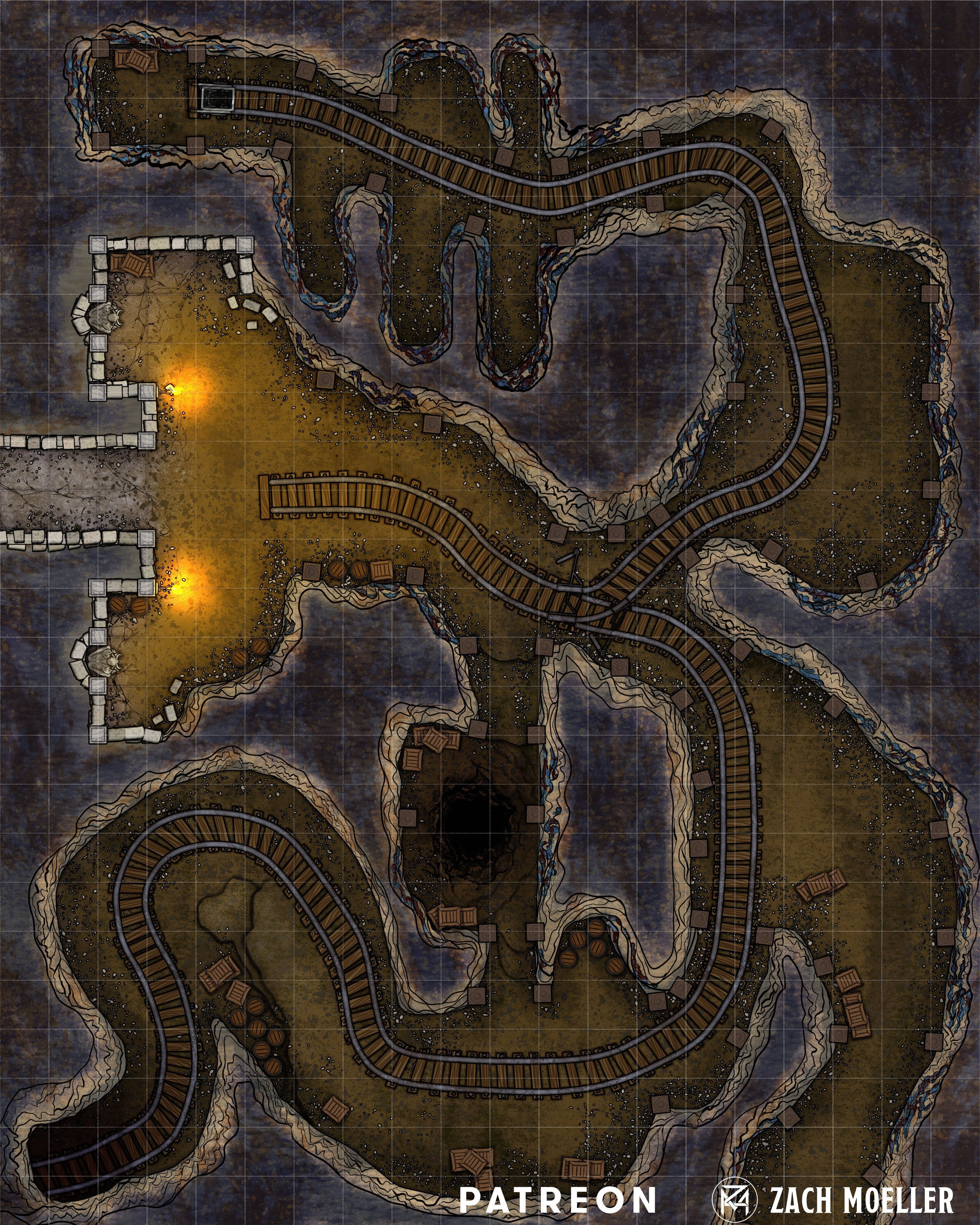mine map dnd, carte de JDR fantasy (2800×3500 pixels) — battlemap pour Roll20 et Foundry VTT.