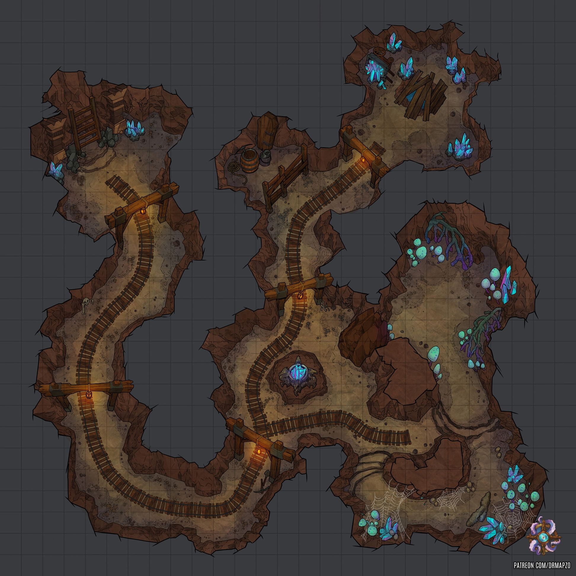 mine map dnd, carte de JDR fantasy (1944×1944 pixels) — battlemap pour Roll20 et Foundry VTT.