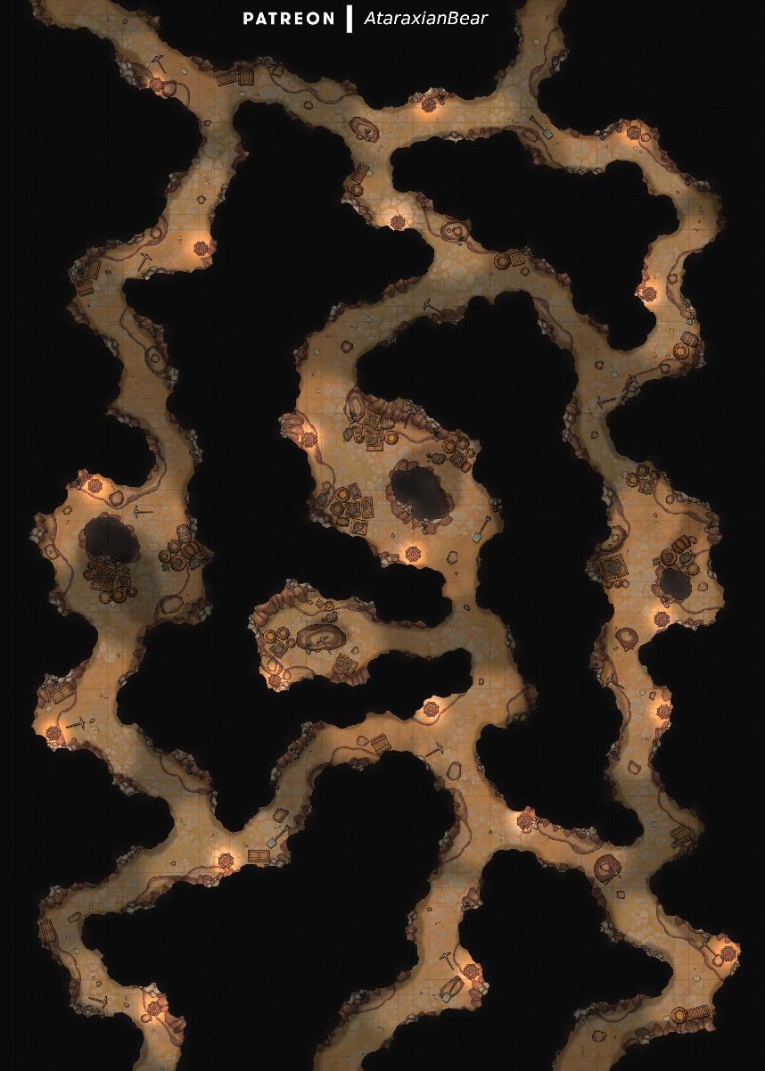mine map dnd, carte de JDR fantasy (858×1201 pixels) — battlemap pour Roll20 et Foundry VTT.