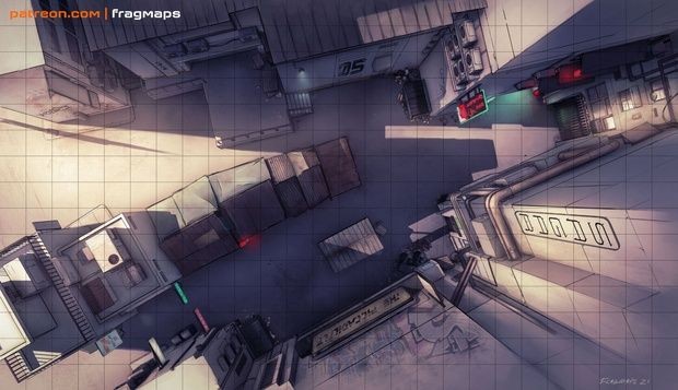 modern alley map, carte de JDR moderne (620×357 pixels) — battlemap pour Roll20 et Foundry VTT.