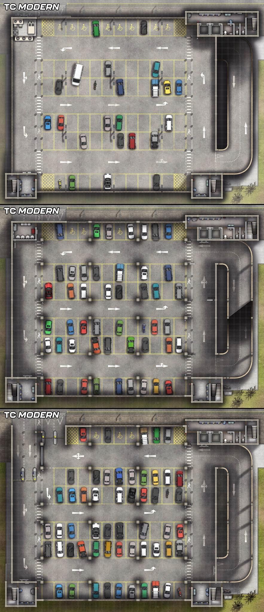 modern alley map, carte de JDR moderne (883×2048 pixels) — battlemap pour Roll20 et Foundry VTT.