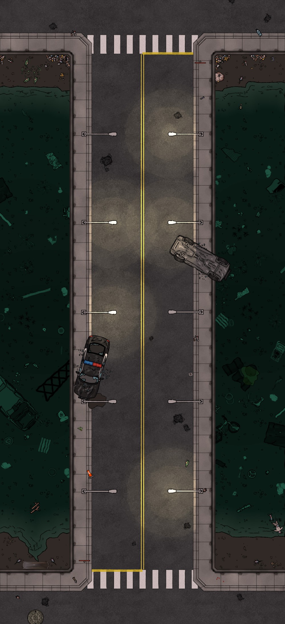 modern alley map, carte de JDR moderne (1000×2187 pixels) — battlemap pour Roll20 et Foundry VTT.
