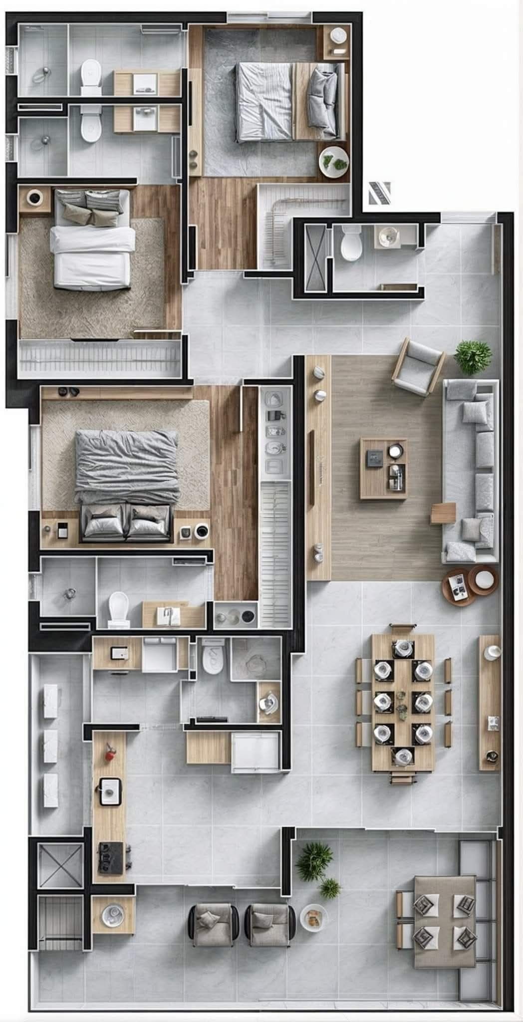 modern apartment map, carte de JDR moderne (1048×2048 pixels) — battlemap pour Roll20 et Foundry VTT.
