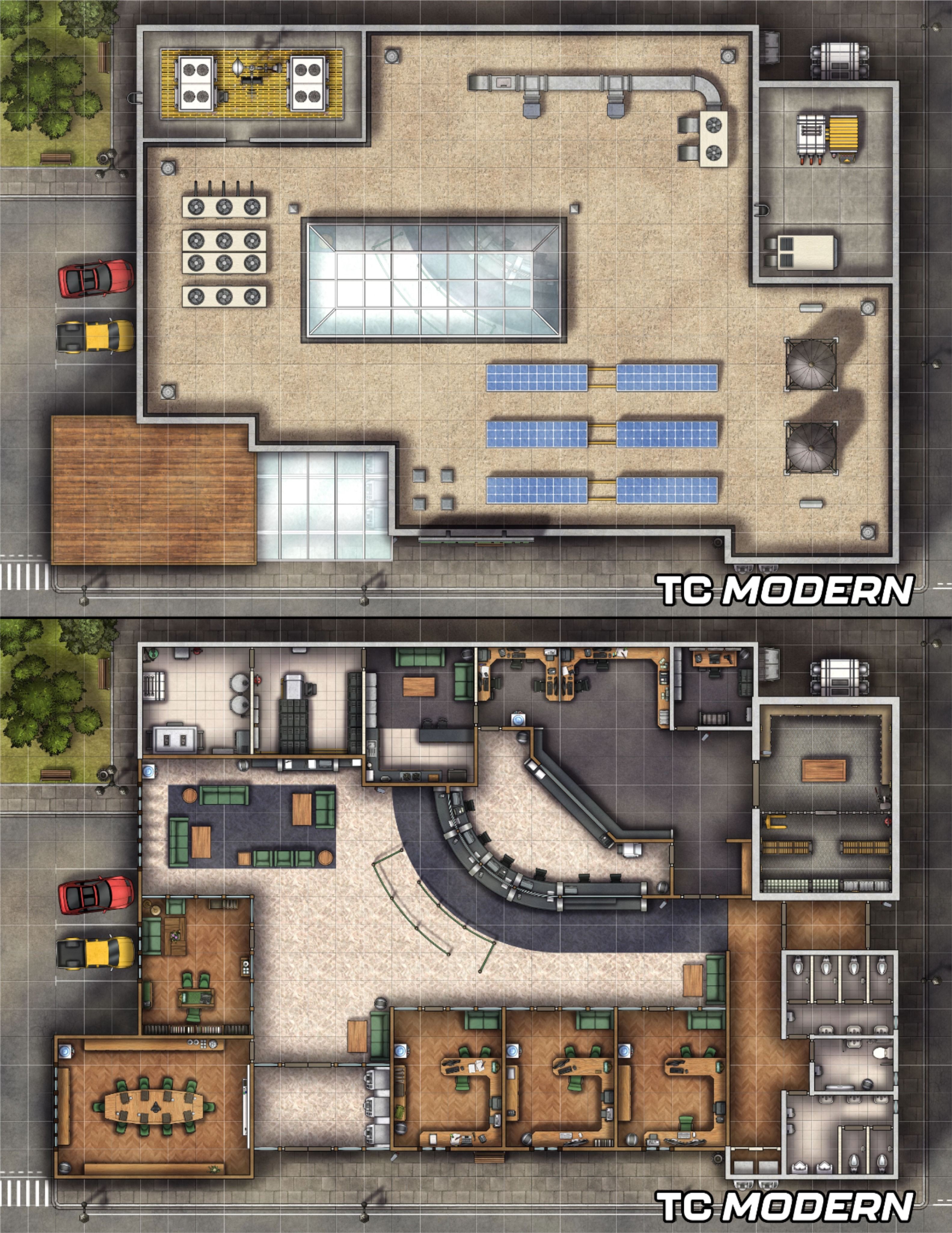 modern bank map, carte de JDR moderne (3166×4097 pixels) — battlemap pour Roll20 et Foundry VTT.