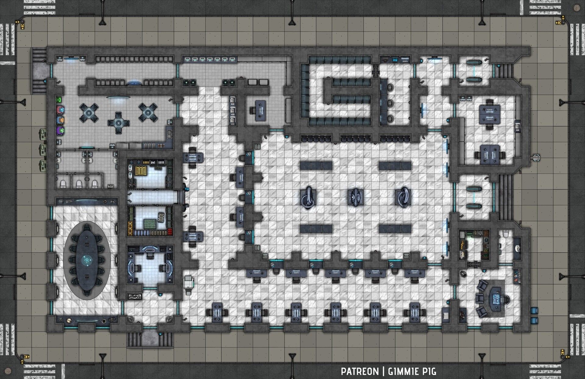 modern bank map, carte de JDR moderne (1920×1245 pixels) — battlemap pour Roll20 et Foundry VTT.