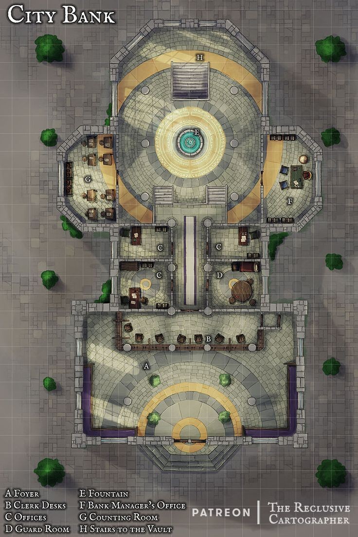 modern bank map, carte de JDR moderne (736×1103 pixels) — battlemap pour Roll20 et Foundry VTT.