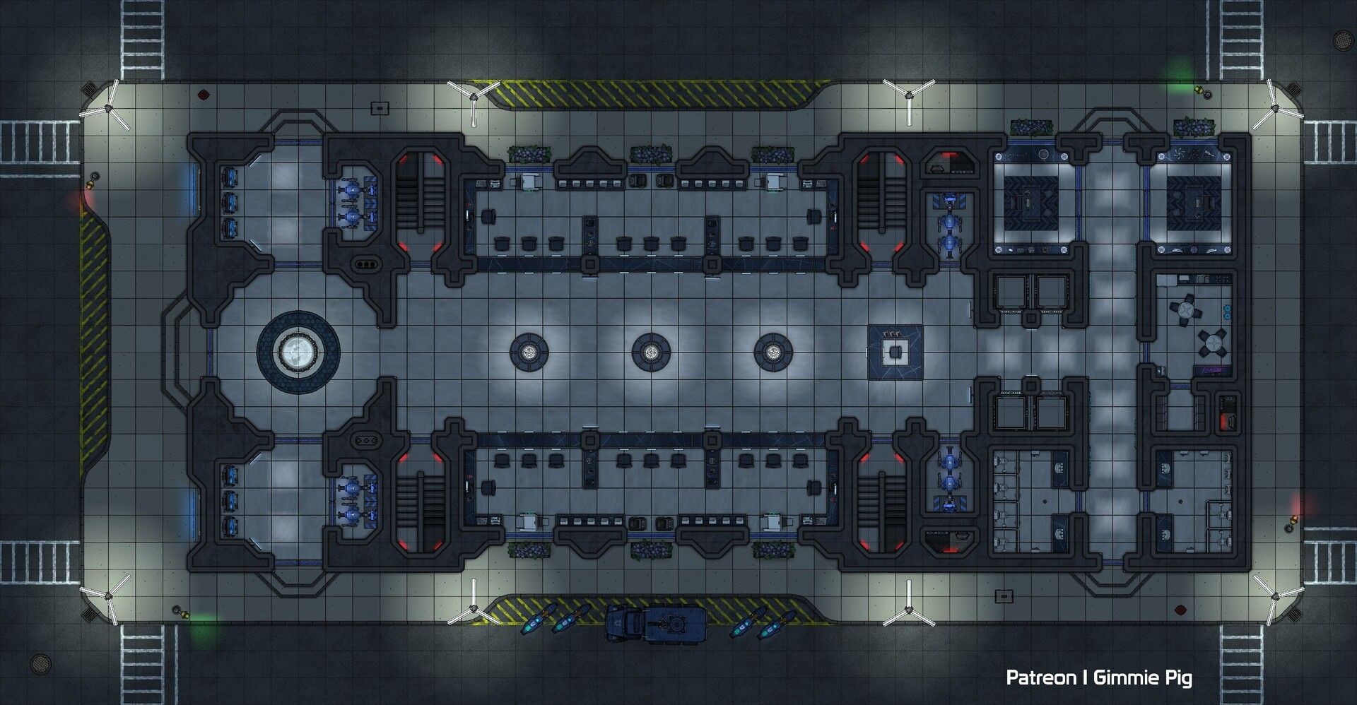 modern bank map, carte de JDR moderne (1920×998 pixels) — battlemap pour Roll20 et Foundry VTT.