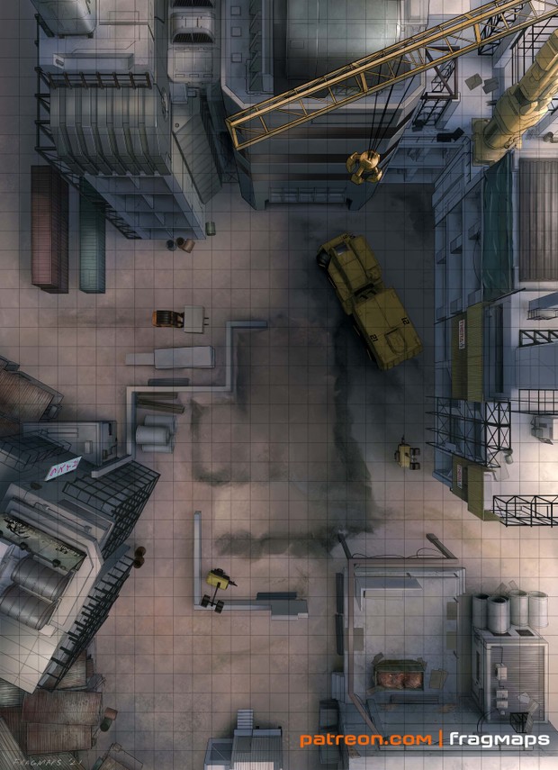 modern construction site map, carte de JDR moderne (620×855 pixels) — battlemap pour Roll20 et Foundry VTT.