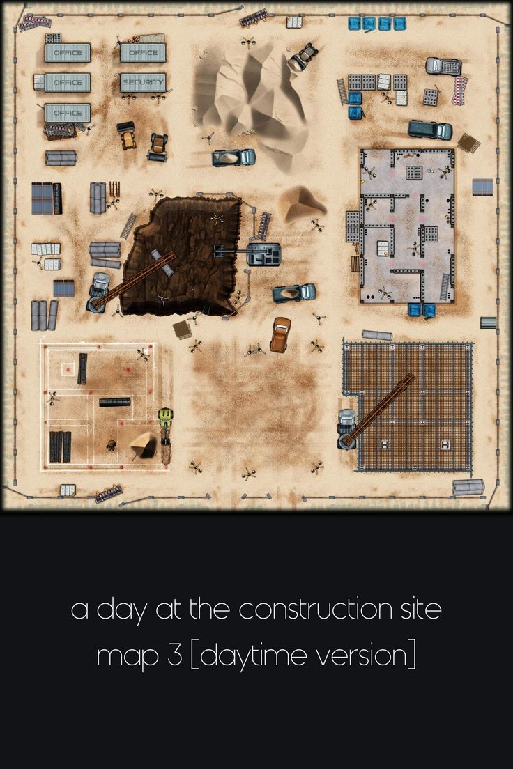 modern construction site map, carte de JDR moderne (736×1104 pixels) — battlemap pour Roll20 et Foundry VTT.