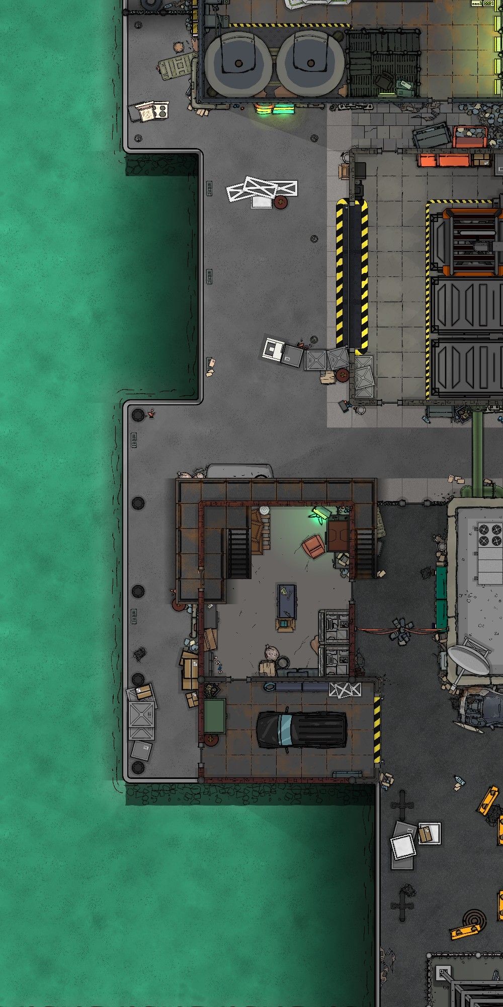 modern docks map, carte de JDR moderne (1000×2000 pixels) — battlemap pour Roll20 et Foundry VTT.