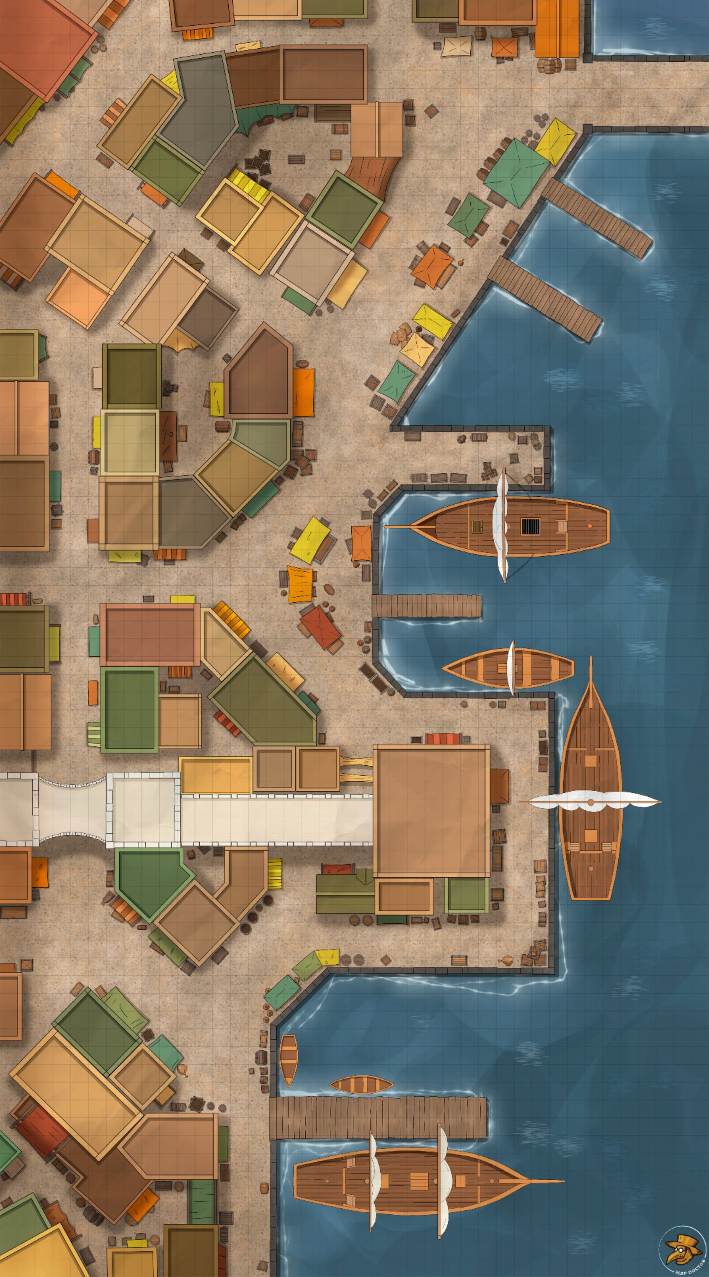 modern docks map, carte de JDR moderne (2276×4096 pixels) — battlemap pour Roll20 et Foundry VTT.