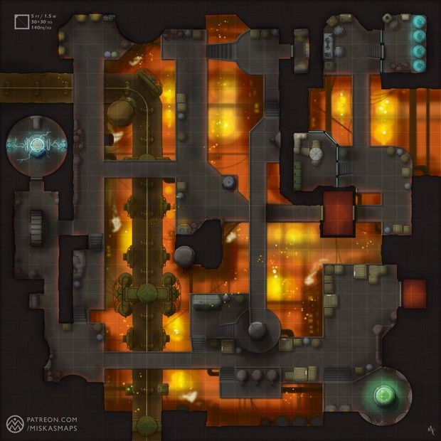 modern factory map, carte de JDR moderne (620×620 pixels) — battlemap pour Roll20 et Foundry VTT.