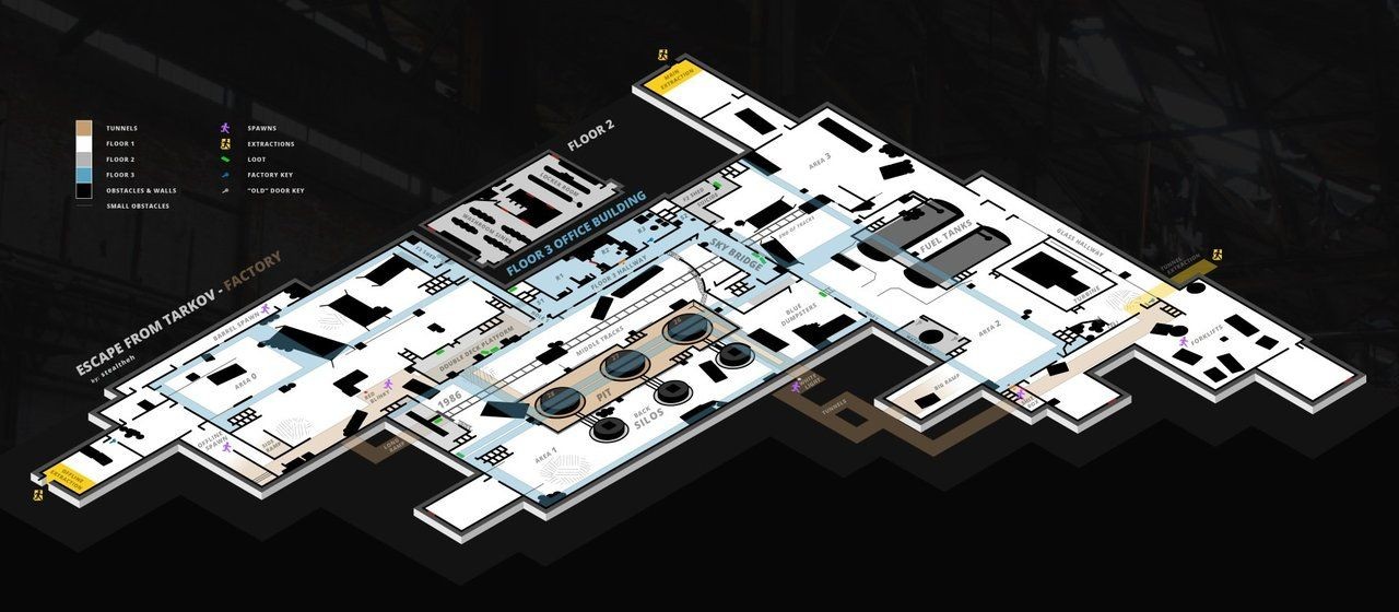 modern factory map, carte de JDR moderne (1280×560 pixels) — battlemap pour Roll20 et Foundry VTT.