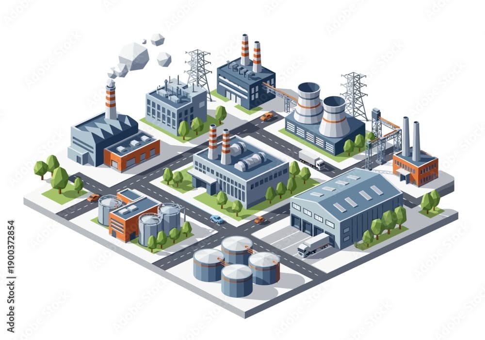 modern factory map, carte de JDR moderne (1000×700 pixels) — battlemap pour Roll20 et Foundry VTT.