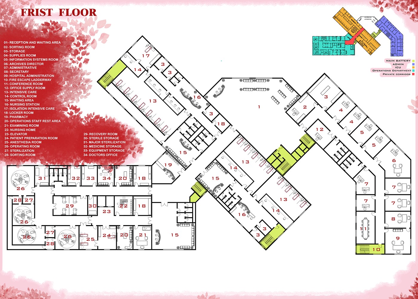modern hospital map, carte de JDR moderne (1400×1000 pixels) — battlemap pour Roll20 et Foundry VTT.