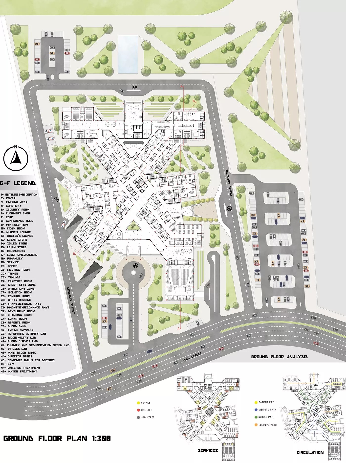 modern hospital map, carte de JDR moderne (1400×1872 pixels) — battlemap pour Roll20 et Foundry VTT.
