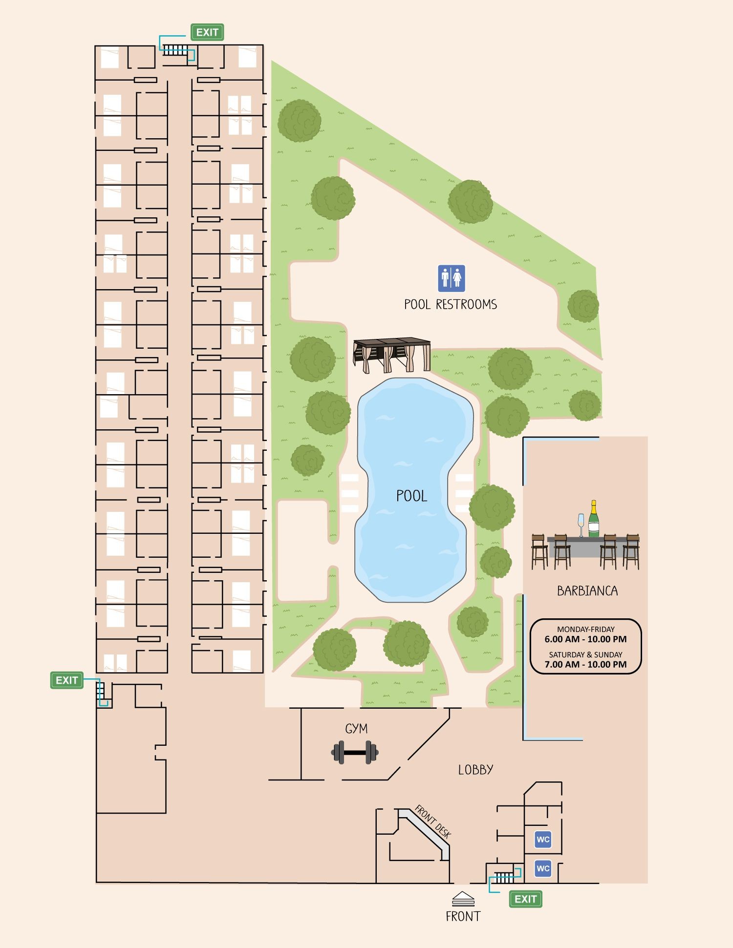 modern hotel map, carte de JDR moderne (1500×1941 pixels) — battlemap pour Roll20 et Foundry VTT.