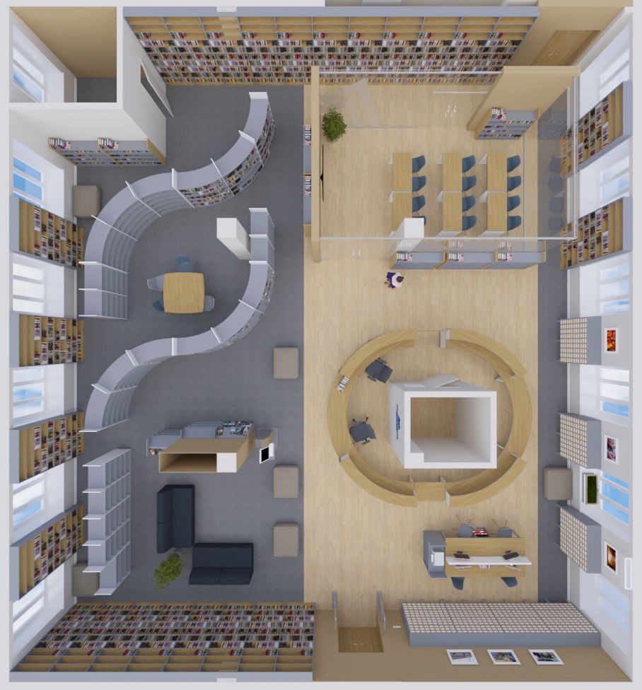 modern library map, carte de JDR moderne (908×976 pixels) — battlemap pour Roll20 et Foundry VTT.