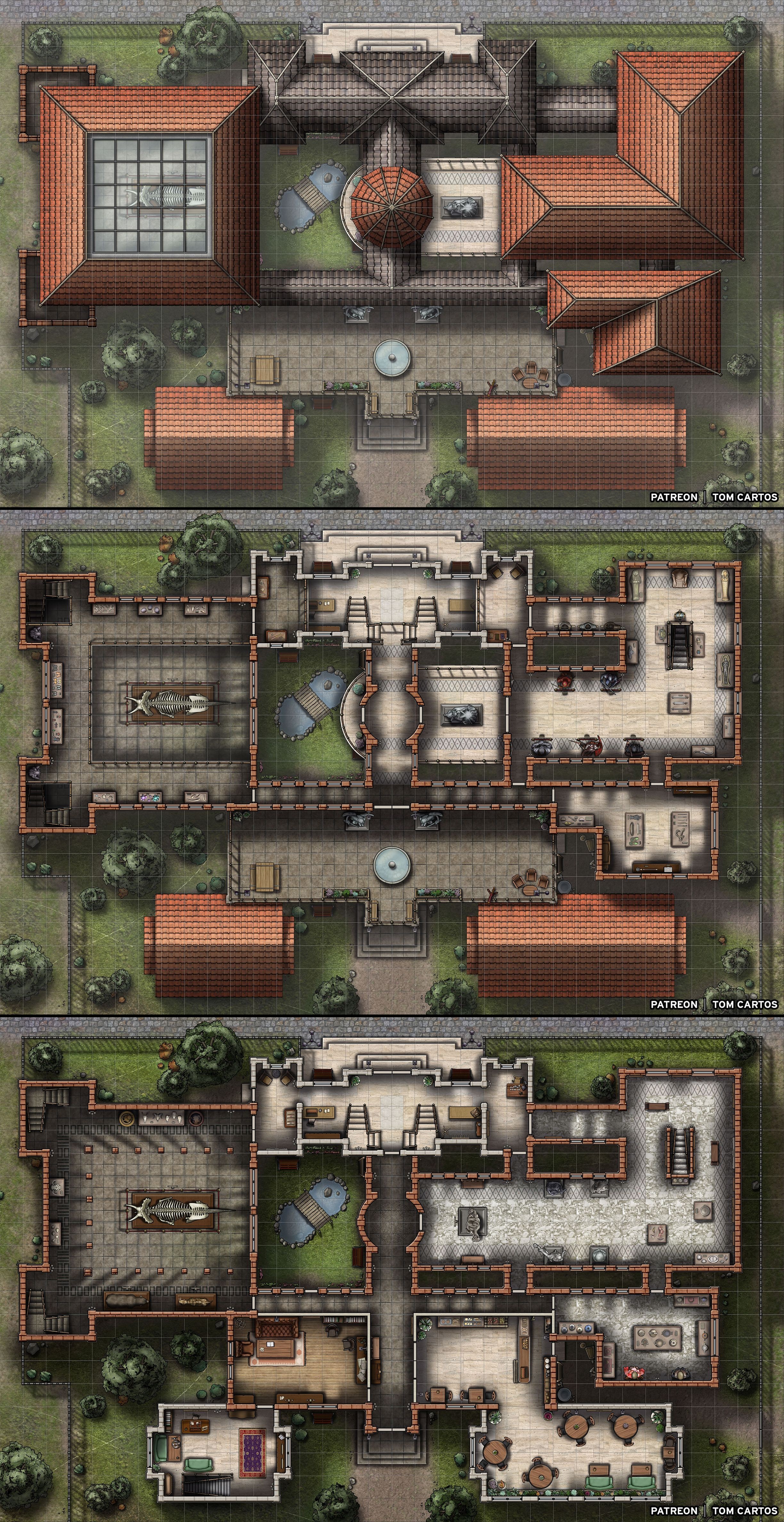 modern museum map, carte de JDR moderne (2448×4752 pixels) — battlemap pour Roll20 et Foundry VTT.