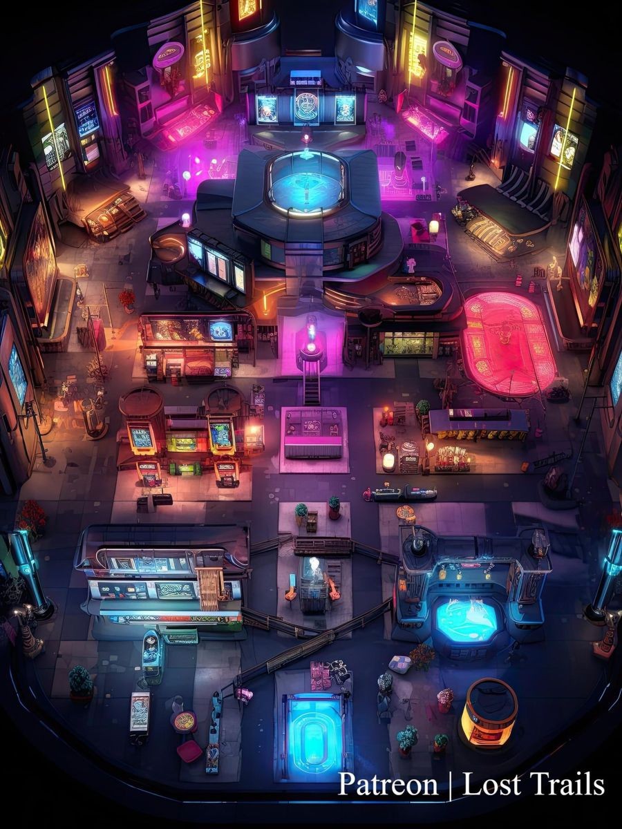 modern night club map, carte de JDR moderne (900×1200 pixels) — battlemap pour Roll20 et Foundry VTT.
