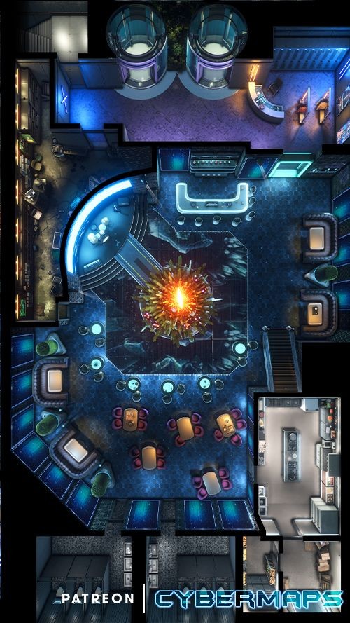 modern night club map, carte de JDR moderne (500×889 pixels) — battlemap pour Roll20 et Foundry VTT.