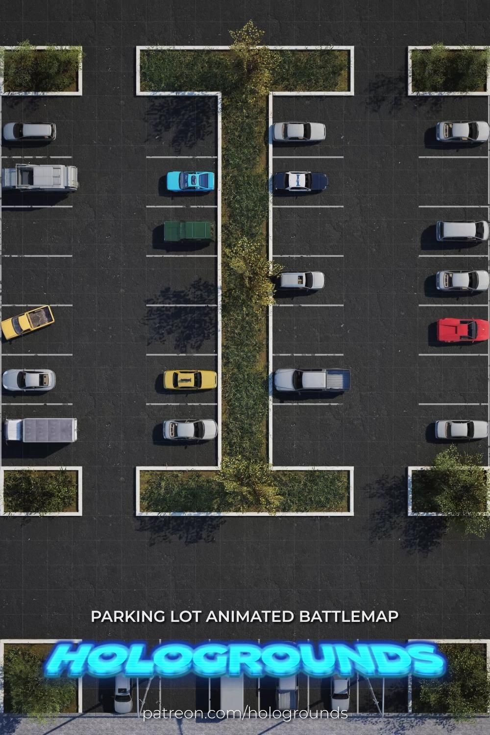 modern parking lot map, carte de JDR moderne (1000×1500 pixels) — battlemap pour Roll20 et Foundry VTT.