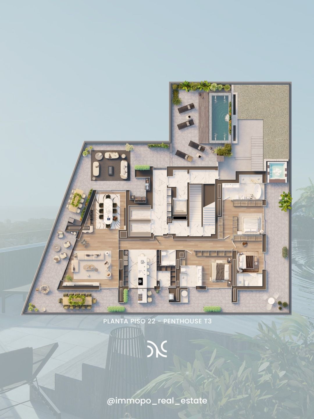 modern penthouse map, carte de JDR moderne (1080×1440 pixels) — battlemap pour Roll20 et Foundry VTT.