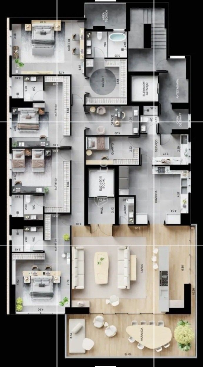modern penthouse map, carte de JDR moderne (691×1250 pixels) — battlemap pour Roll20 et Foundry VTT.