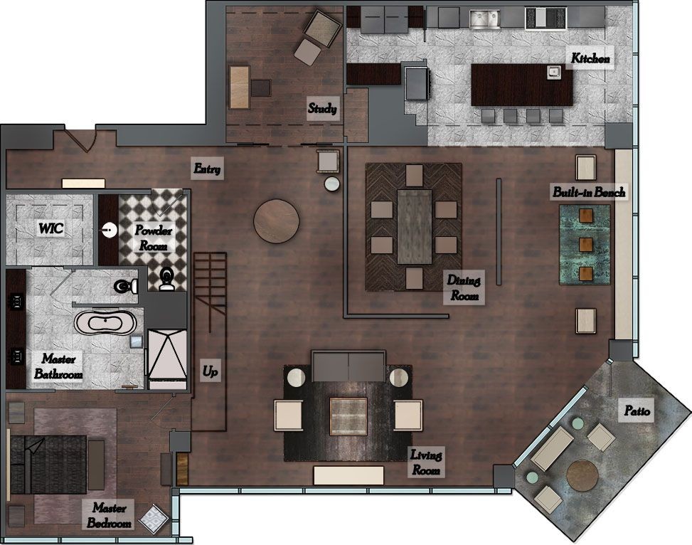 modern penthouse map, carte de JDR moderne (973×766 pixels) — battlemap pour Roll20 et Foundry VTT.
