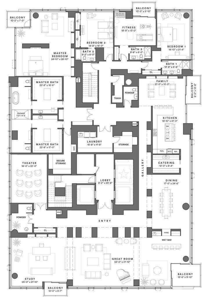modern penthouse map, carte de JDR moderne (717×1024 pixels) — battlemap pour Roll20 et Foundry VTT.