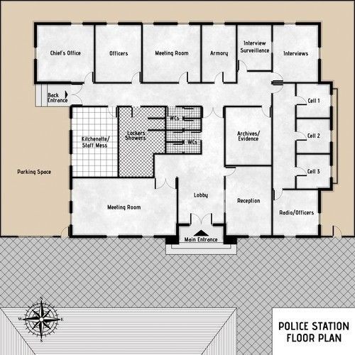 modern police station map, carte de JDR moderne (500×500 pixels) — battlemap pour Roll20 et Foundry VTT.