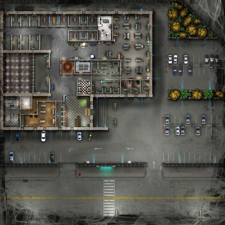 modern police station map, carte de JDR moderne (736×736 pixels) — battlemap pour Roll20 et Foundry VTT.