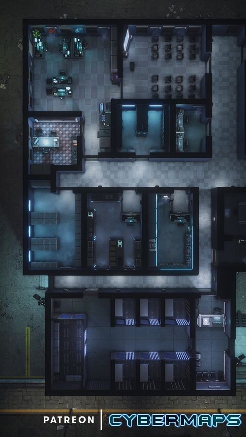 modern police station map, carte de JDR moderne (500×889 pixels) — battlemap pour Roll20 et Foundry VTT.
