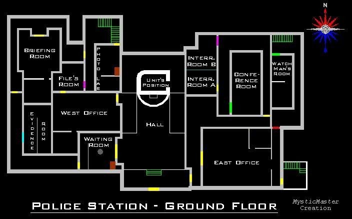 modern police station map, carte de JDR moderne (704×437 pixels) — battlemap pour Roll20 et Foundry VTT.