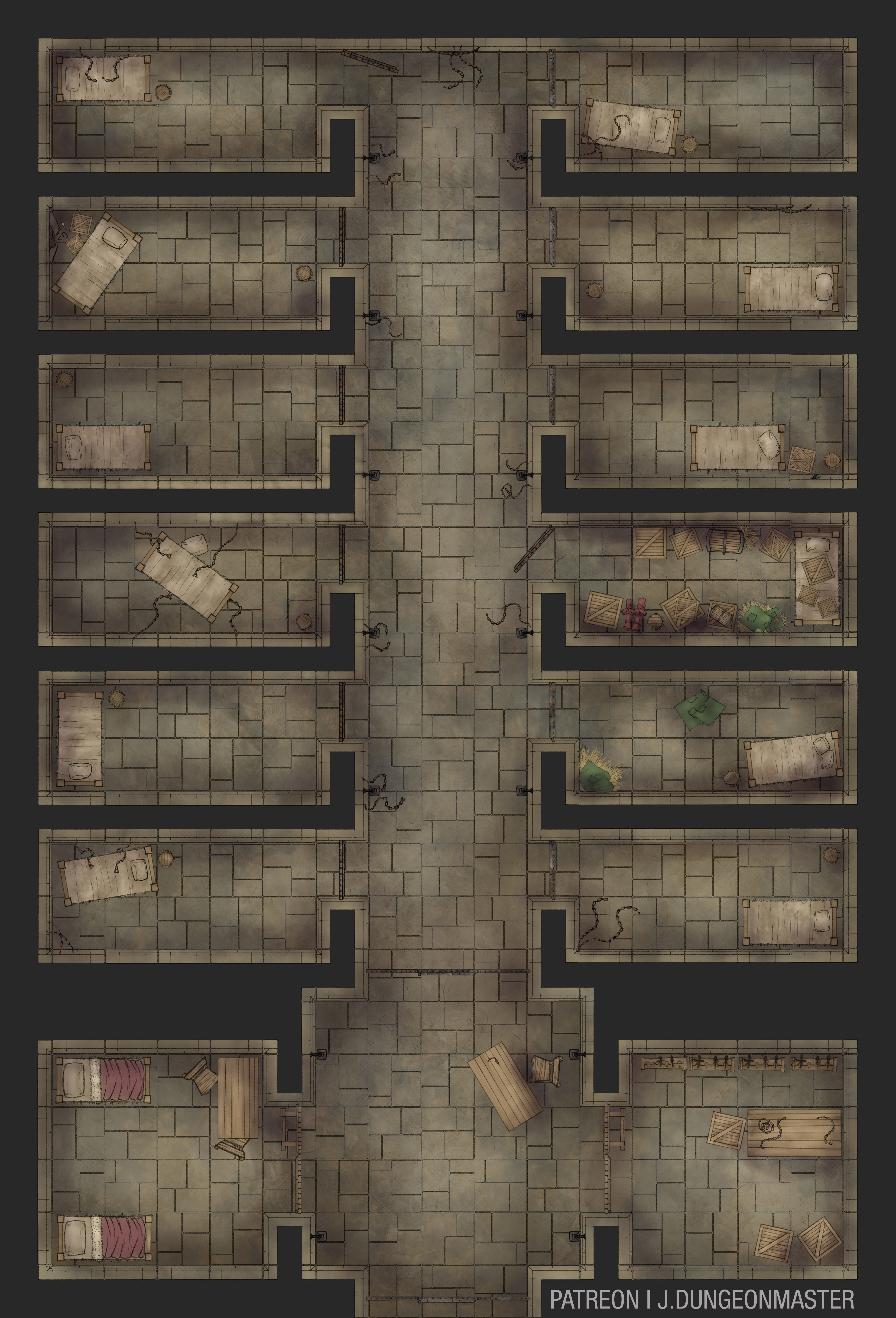 modern prison map, carte de JDR moderne (5100×7500 pixels) — battlemap pour Roll20 et Foundry VTT.