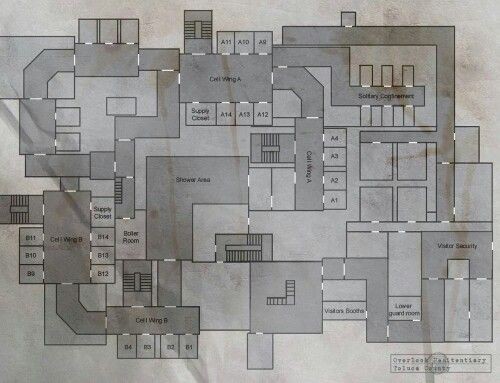 modern prison map, carte de JDR moderne (500×383 pixels) — battlemap pour Roll20 et Foundry VTT.