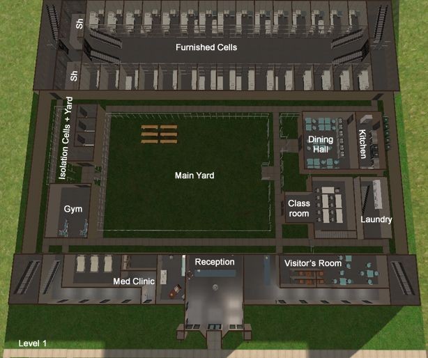 modern prison map, carte de JDR moderne (614×514 pixels) — battlemap pour Roll20 et Foundry VTT.