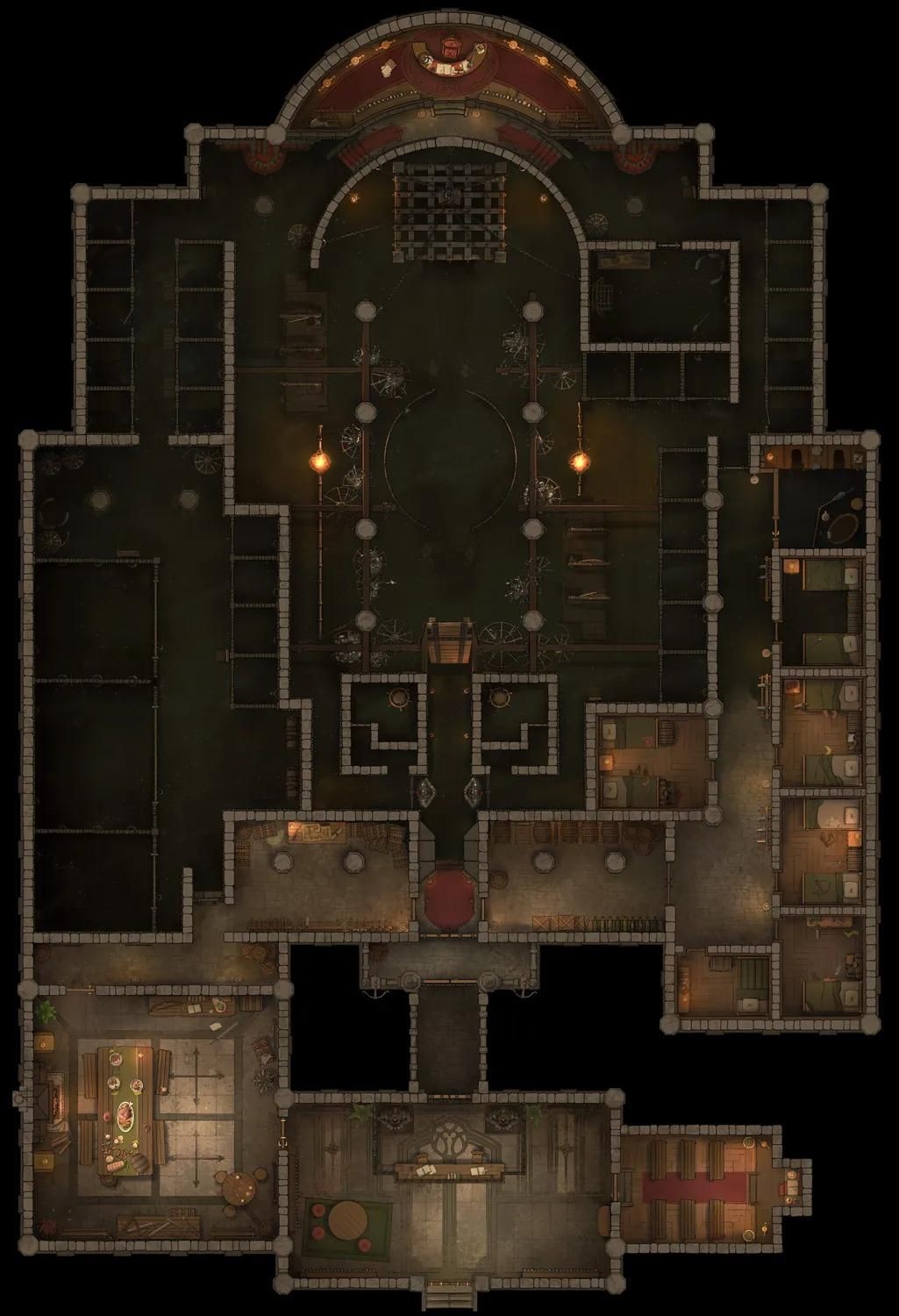 modern prison map, carte de JDR moderne (1025×1500 pixels) — battlemap pour Roll20 et Foundry VTT.