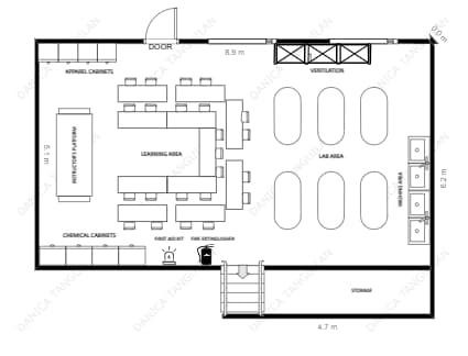 modern research lab map, carte de JDR moderne (425×324 pixels) — battlemap pour Roll20 et Foundry VTT.