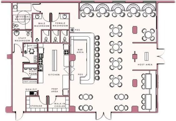 modern restaurant map, carte de JDR moderne (563×386 pixels) — battlemap pour Roll20 et Foundry VTT.