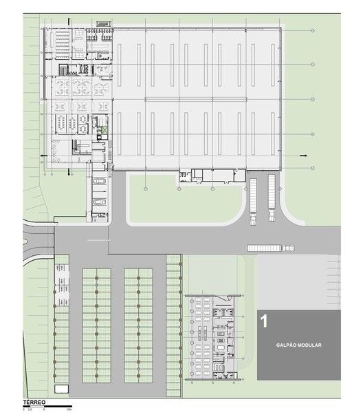 modern warehouse map, carte de JDR moderne (528×609 pixels) — battlemap pour Roll20 et Foundry VTT.