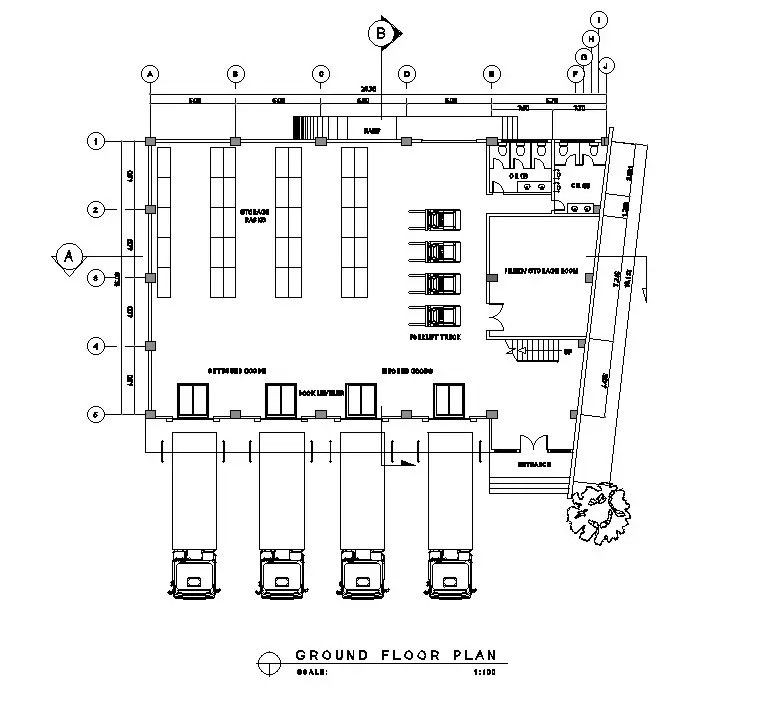 modern warehouse map, carte de JDR moderne (778×702 pixels) — battlemap pour Roll20 et Foundry VTT.