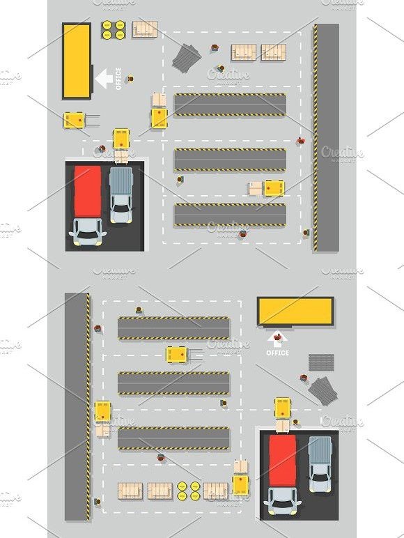 modern warehouse map, carte de JDR moderne (580×772 pixels) — battlemap pour Roll20 et Foundry VTT.