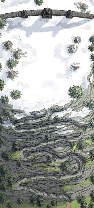 mountain pass map dnd, carte de JDR fantasy (320×703 pixels) — battlemap pour Roll20 et Foundry VTT.