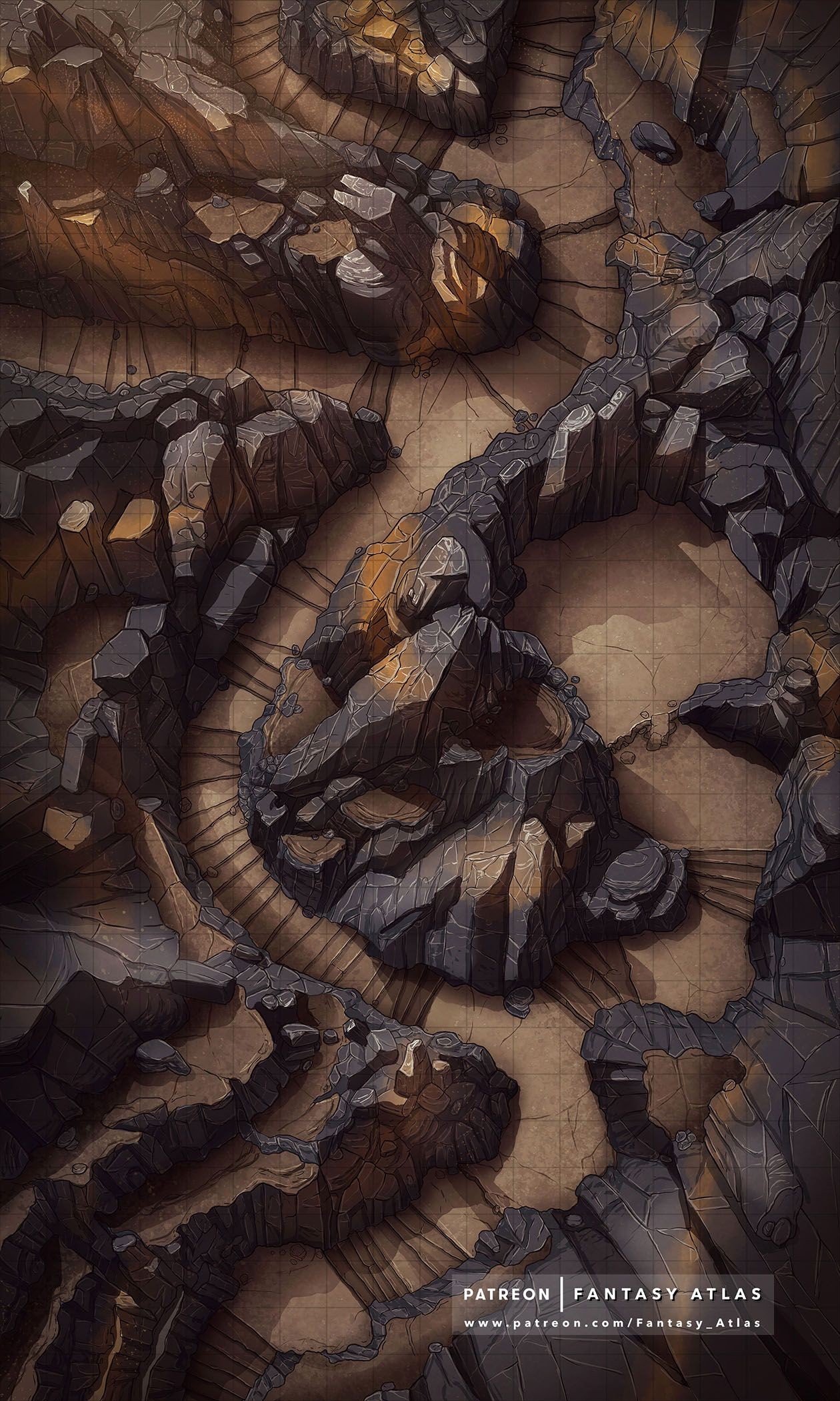 mountain pass map dnd, carte de JDR fantasy (1260×2100 pixels) — battlemap pour Roll20 et Foundry VTT.