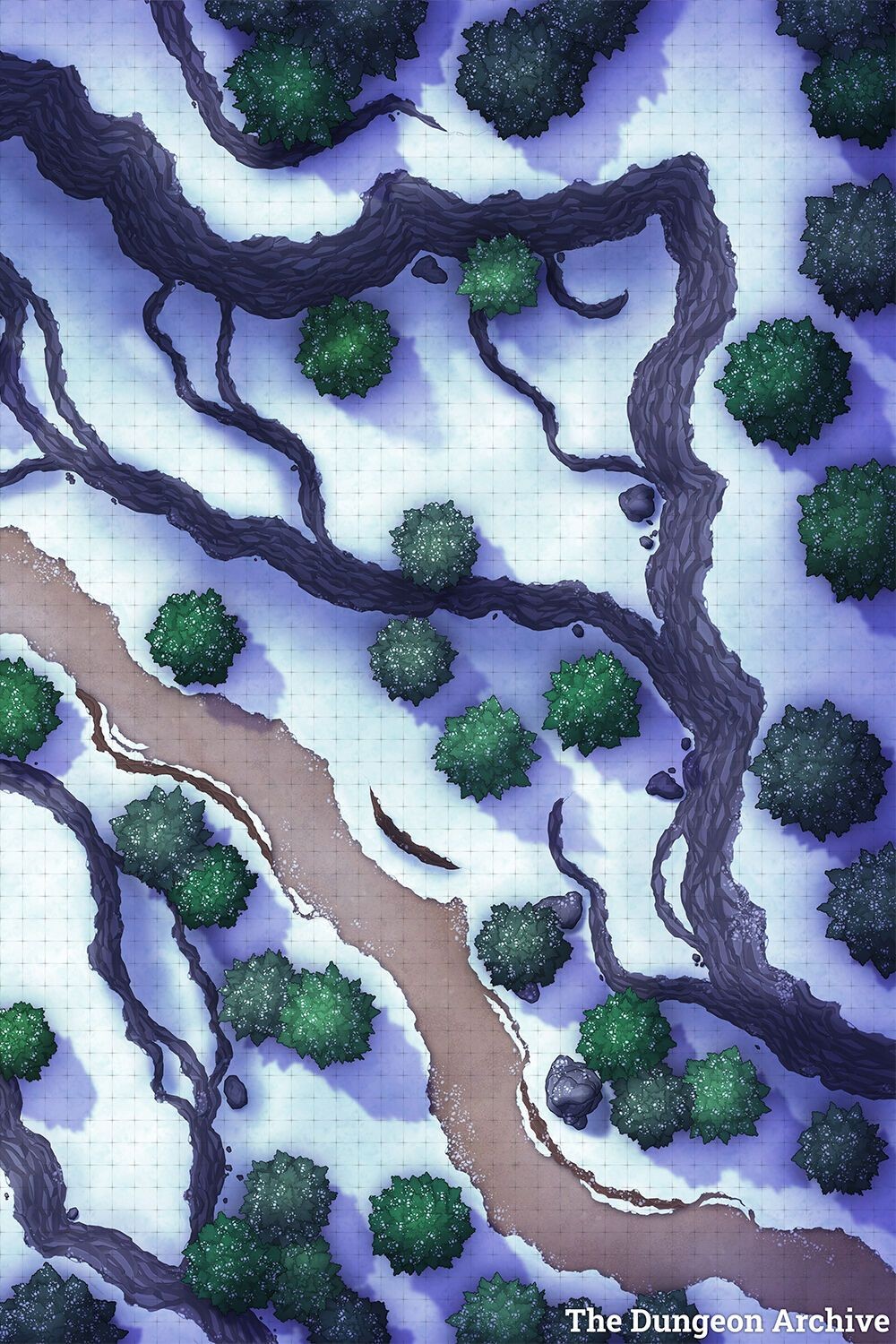 mountain pass map dnd, carte de JDR fantasy (1000×1500 pixels) — battlemap pour Roll20 et Foundry VTT.