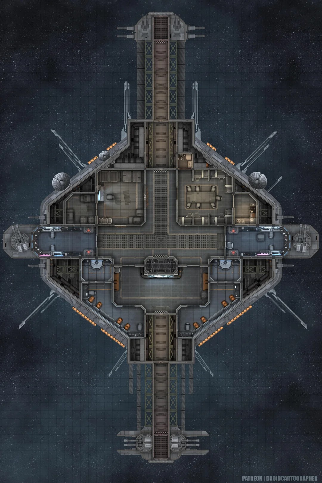 orbital station map, carte de JDR science-fiction (1080×1620 pixels) — battlemap pour Roll20 et Foundry VTT.
