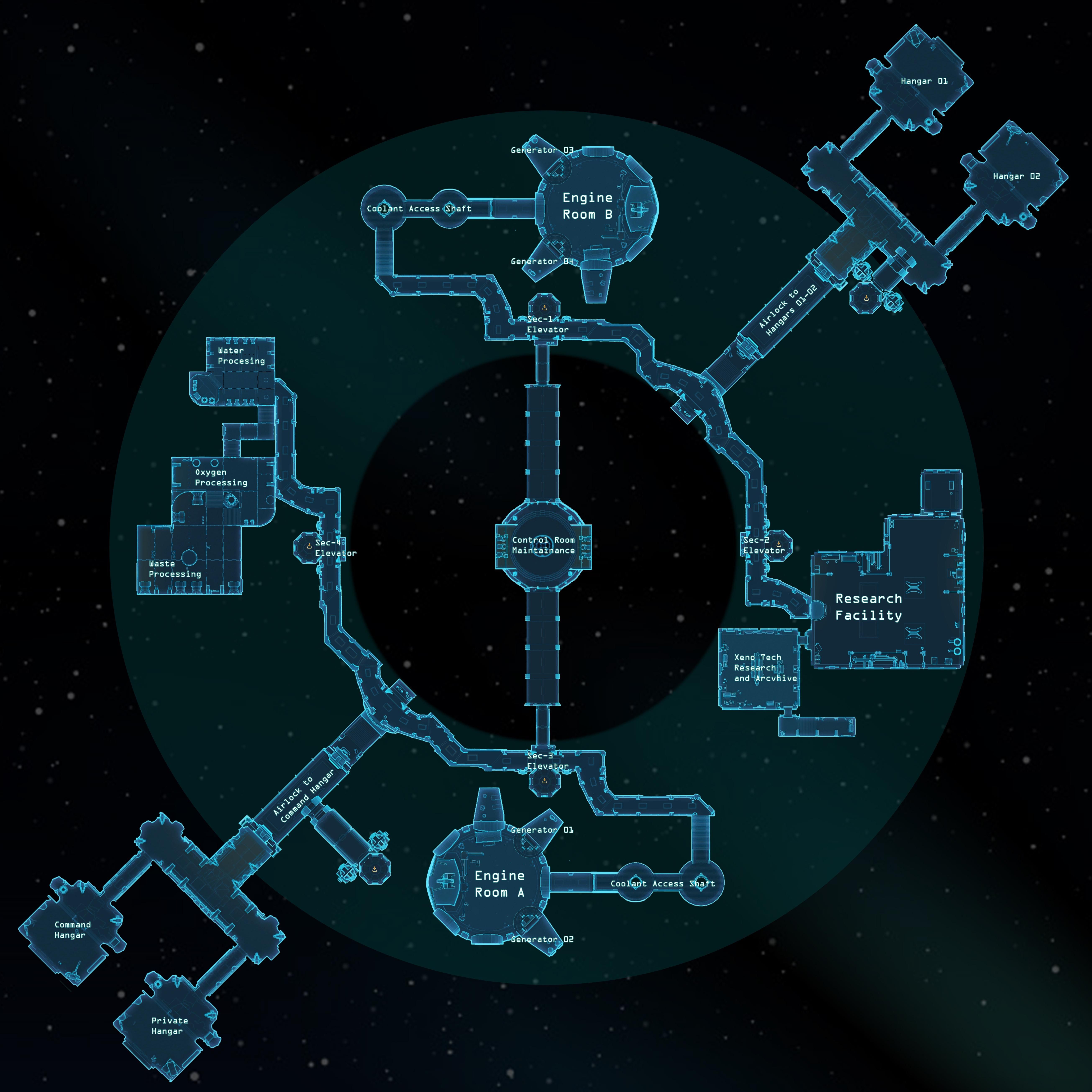 orbital station map, carte de JDR science-fiction (5220×5220 pixels) — battlemap pour Roll20 et Foundry VTT.