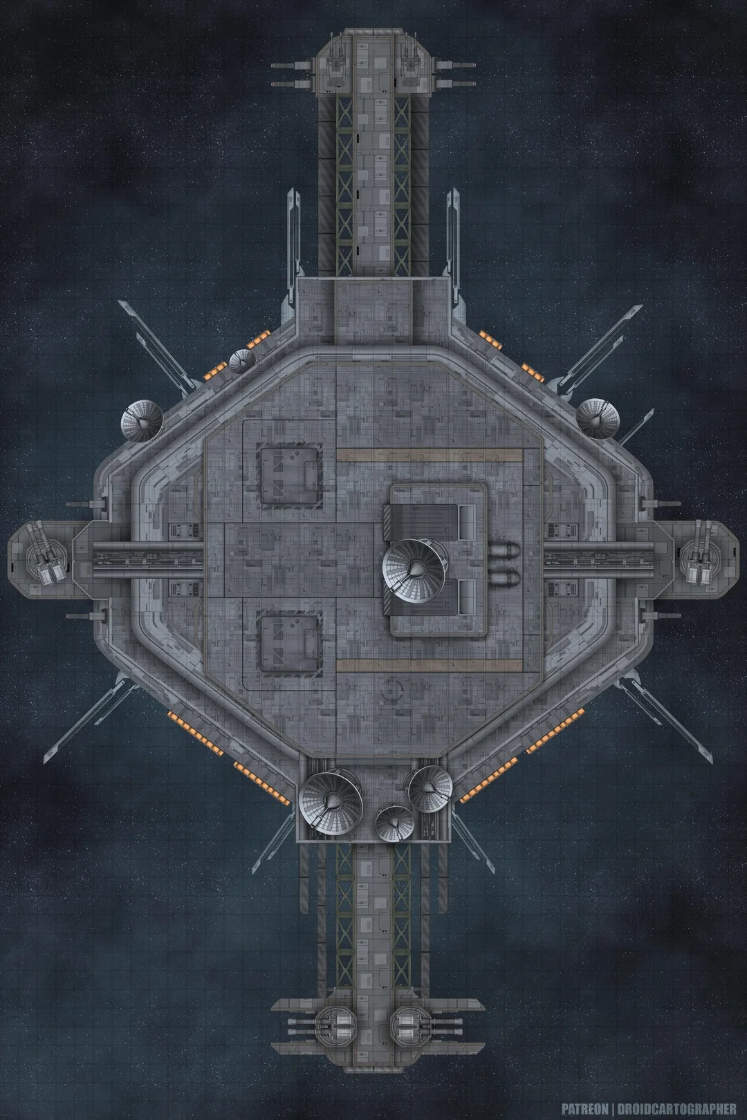 orbital station map, carte de JDR science-fiction (1080×1620 pixels) — battlemap pour Roll20 et Foundry VTT.